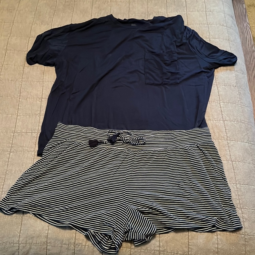Womens Soft Stars Above Navy Pajama Pants and Shirt Set
